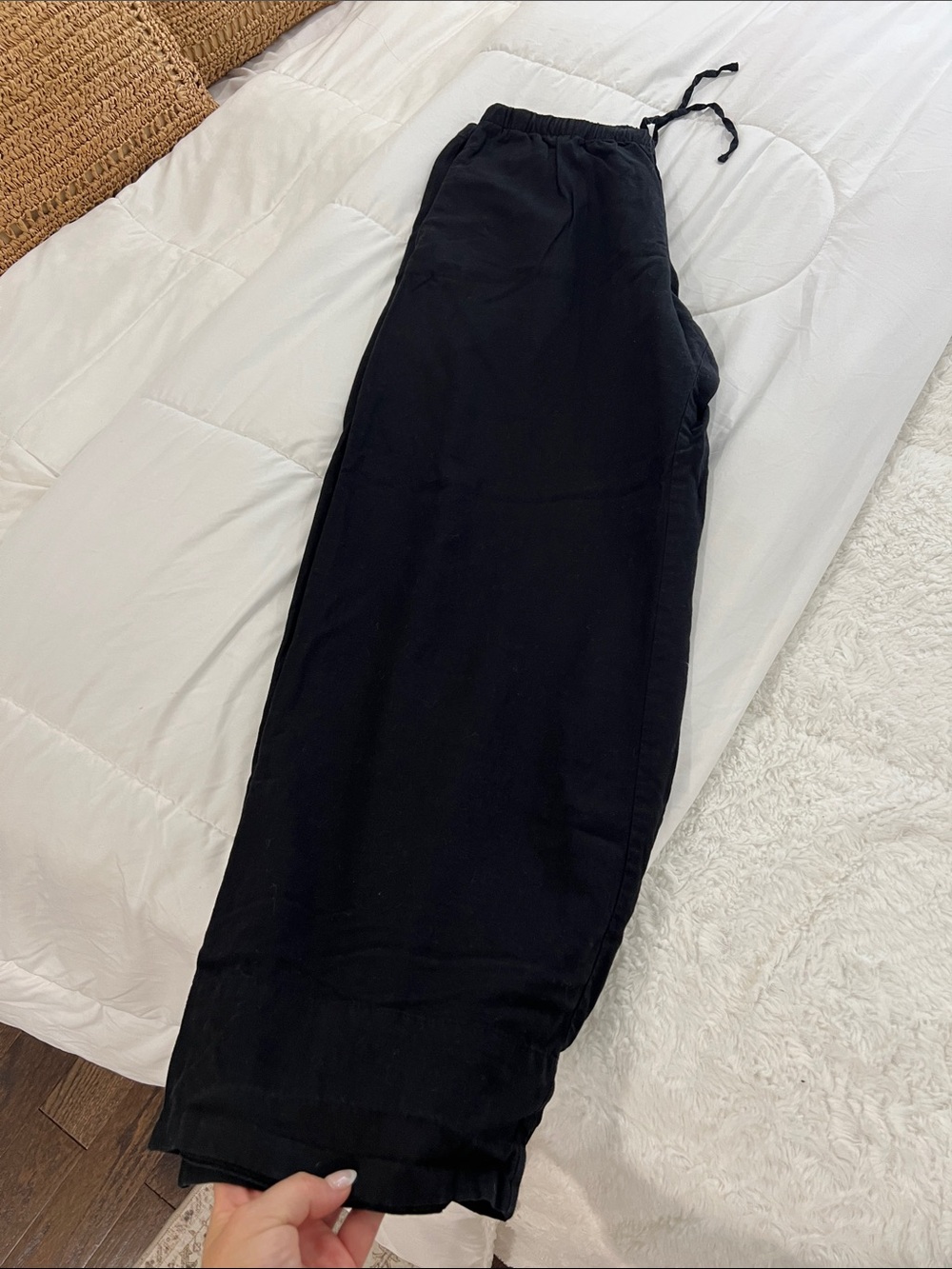 womens black linen drawstring pants size M